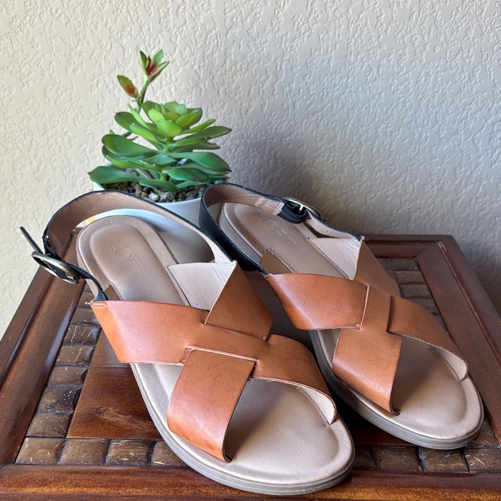 LOFT Tan Vegan Leather Slingback Sandals